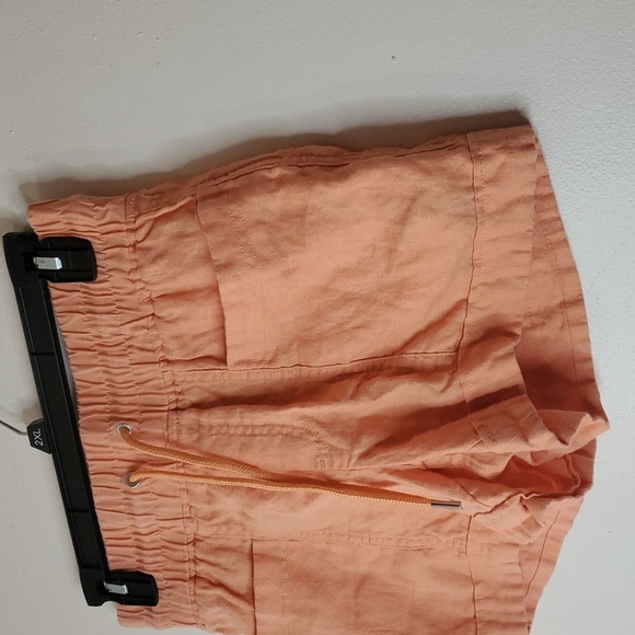 Athleta Cabo Linen 4" Shorts Size 0 Resortwear Vacation Orange Elastic Waist - Picture 4 of 12